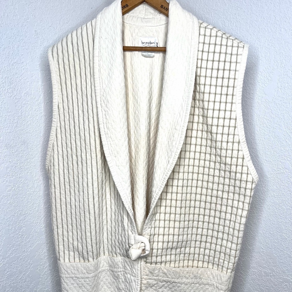 Vintage Braydon Weekend Quilted Cream Vest Heavy 100% Cotton Women’s Size Medium